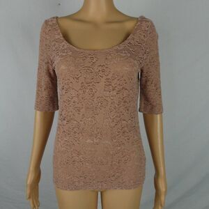Pure + Good Anthropologie Liana Lace Scoop Neck Back 1/2 Sleeve Blouse Top Small
